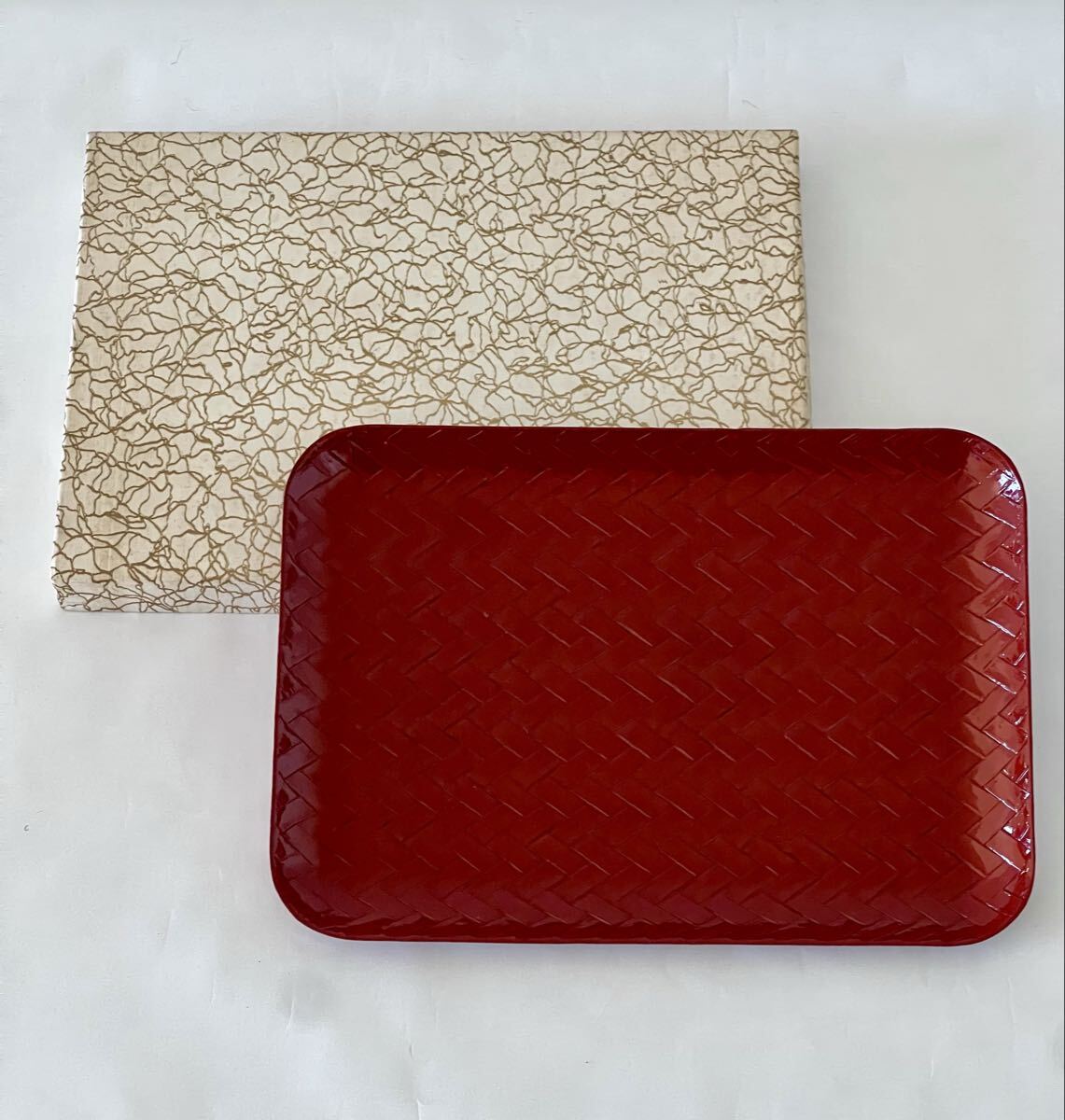 【未使用】竹製網代盆 小型角盆 トレイ トレー 漆 竹細工 拍卖