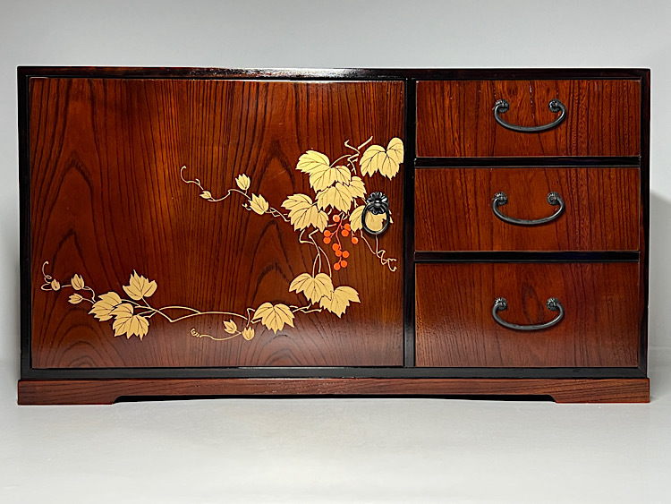 【瑞】木製 蒔絵葡萄柄 箪笥 収納 和風 引き出し付 幅:59cm 拍卖