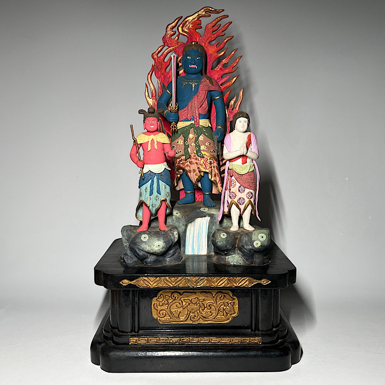 【瑞】時代 木彫り 彩色 不動明王立像 仏教美術 高:56.5cm拍卖