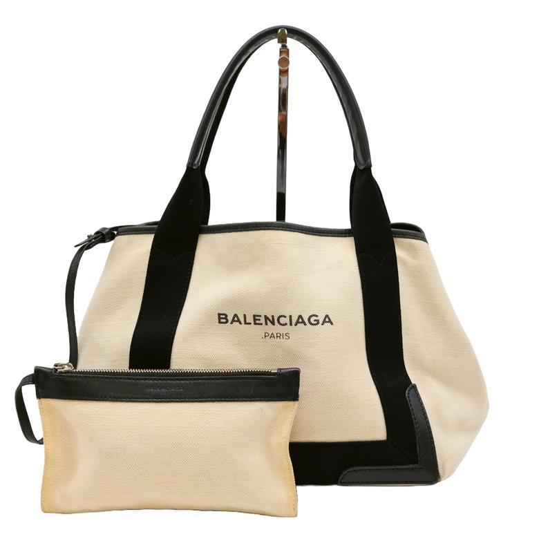 BALENCIAGA バレンシアガ ネイビーカバス S トートバッグ レザー キャンバス レディース ホワイト アイボリー ブラック 339933拍卖