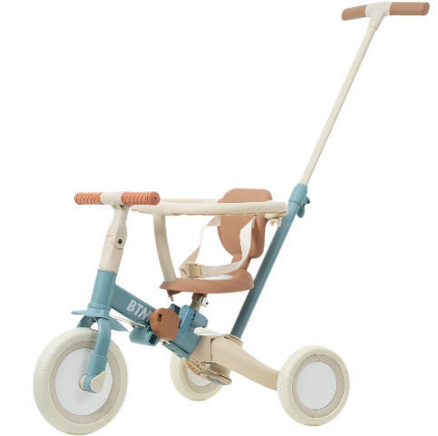 ブルー 子供用三輪車 5in1 自転車 オリジナル 押し棒付き 安全バー付き キックボード KU997拍卖