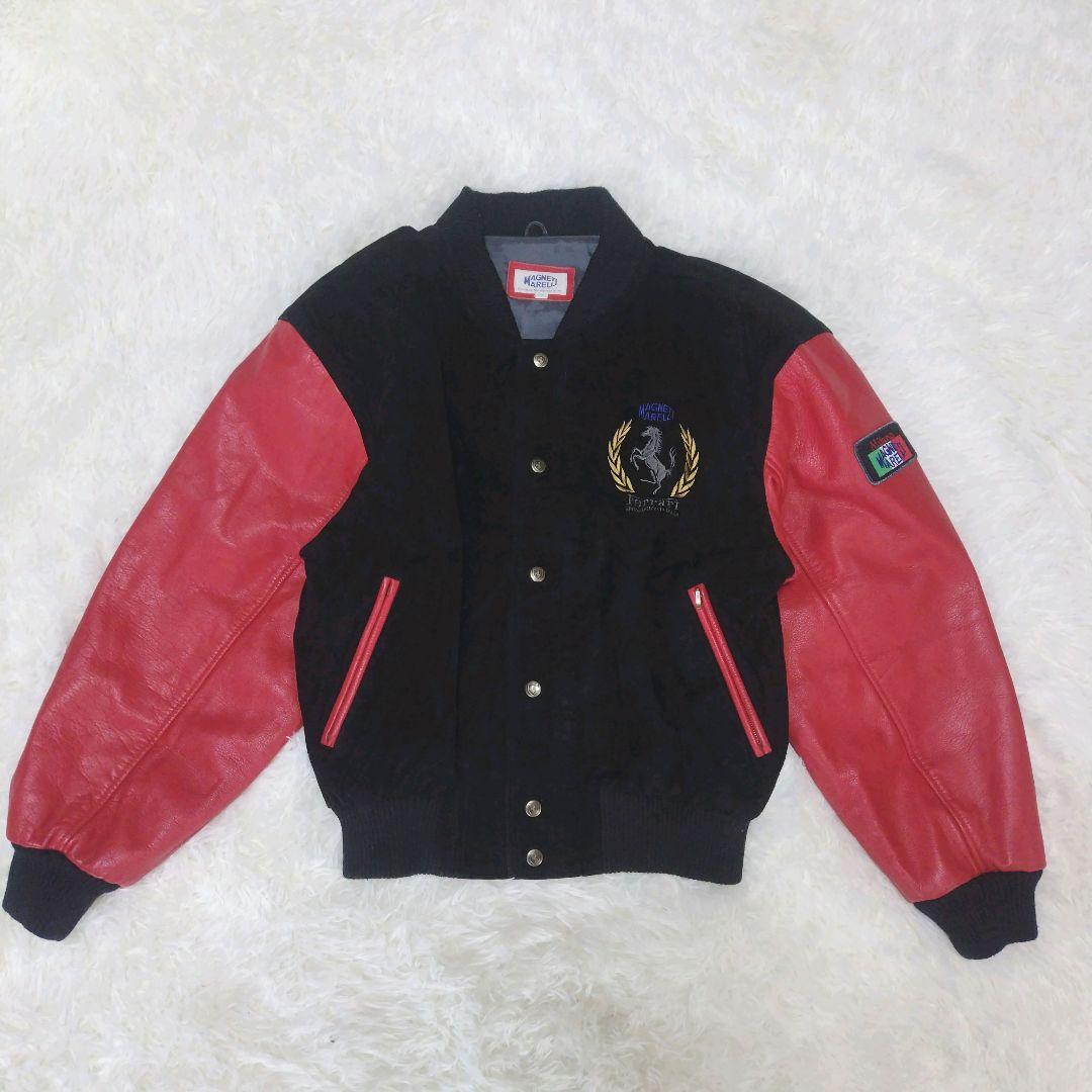【希少サイズ/入手困難】 Ferrari フェラーリ 牛革 金ボタン 黒 赤 LL スタジャン スカジャン ビッグロゴ ホースロゴ ドッキング素材拍卖
