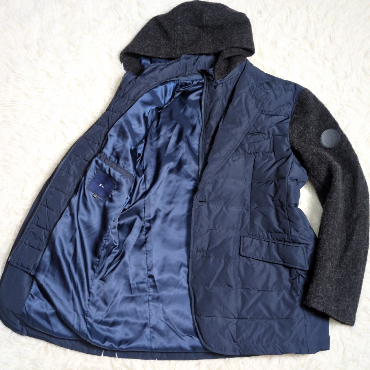 希少サイズ 2XL G-Stage ジーステージ 2way ダウンジャケット ウール切り替え テーラードジャケット 黒 52 メンズ アウター ブルゾン拍卖