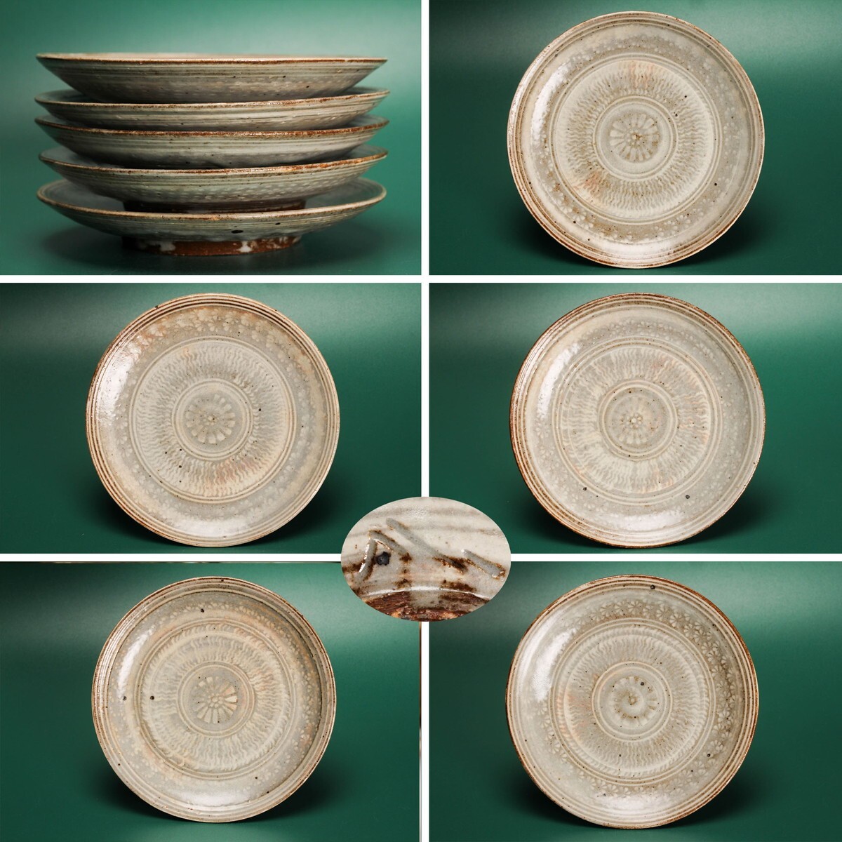 岡部嶺男 三島手銘々皿 五客 幅15.5cm 本物保証拍卖