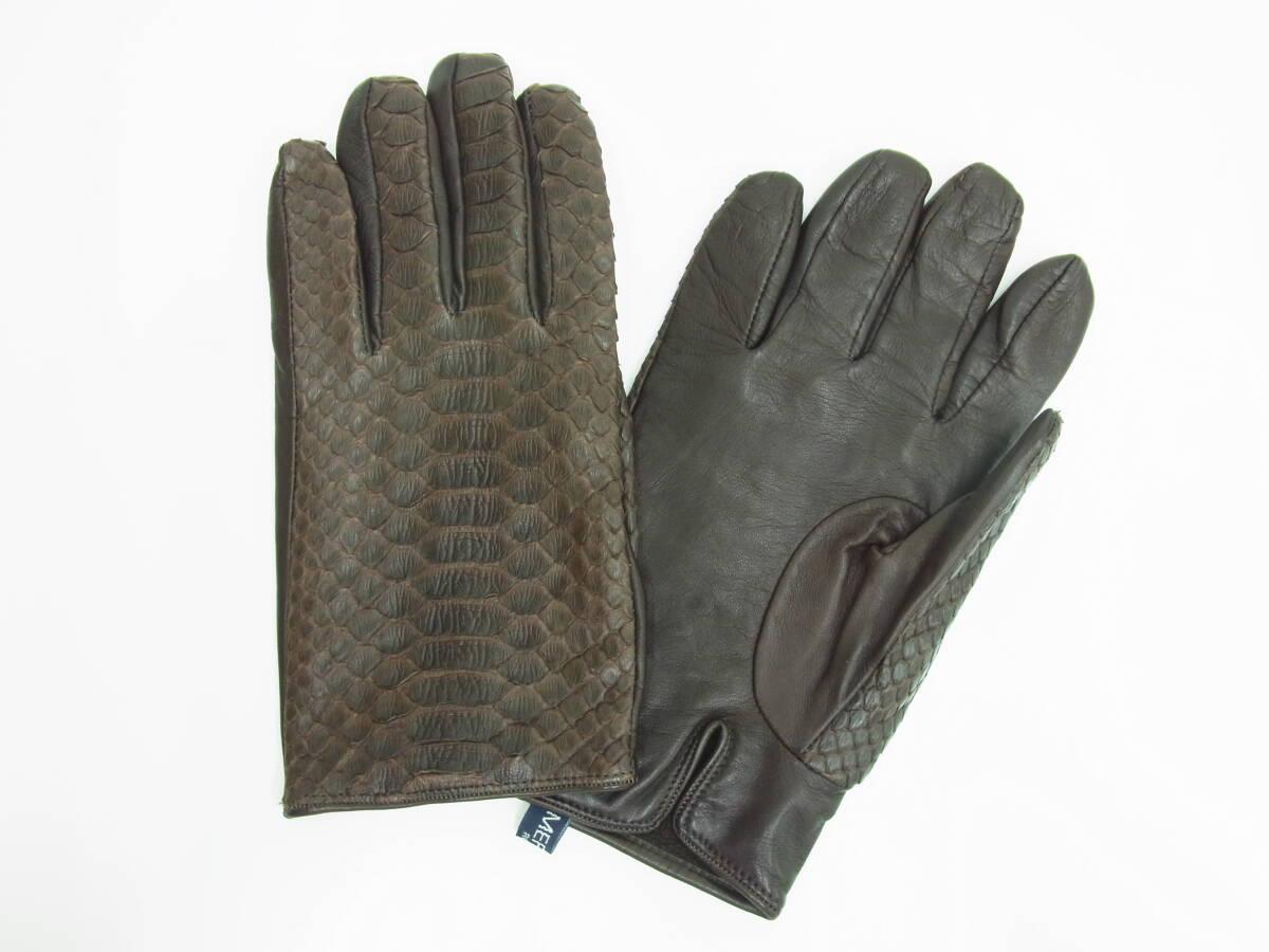 05 ブランド祭 MEROLA ROMA メローラ 手袋 8 カシミヤ レザー イタリア製 ブラウン 茶 グローブ メンズ コレクション 中古品拍卖
