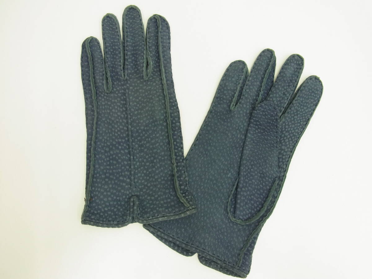 20 ブランド祭 手袋 Soli ソリ bergamo ベルガモ 革 レザー 7 1/2 ブルー グローブ メンズ イタリア製 中古品 拍卖
