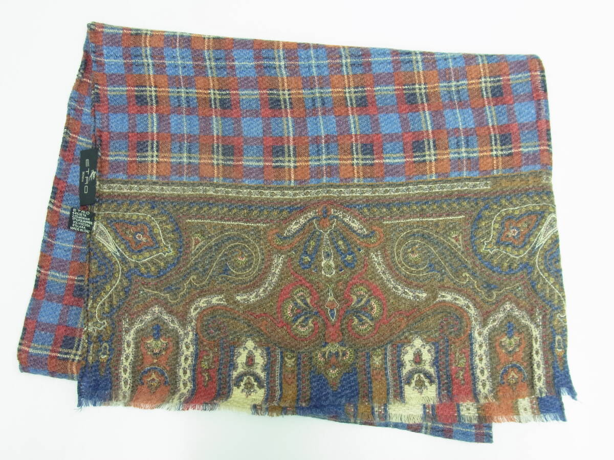 03 ブランド祭 ETRO Milano エトロ ストール ペイズリー 総柄 ブラウン系 イタリア製 薄手 マフラー ユニセックス 美品 未使用保管品拍卖
