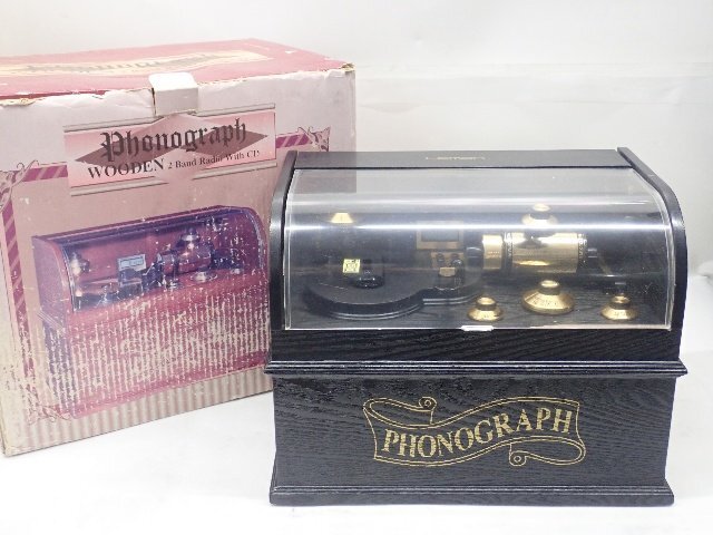 PHONOGRAPH LEMON エンポリオ 蓄音機型 2バンドラジオ CDプレイヤー 元箱付き 動作品 ¶ 7383C-50拍卖