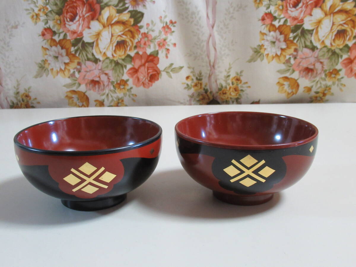 R7 10★秀衡塗 丸三漆器 夫婦碗(黒・朱)未使用品拍卖