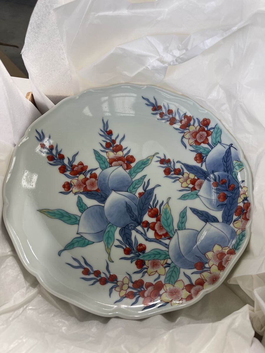有田焼 今泉今右衛門 色鍋島 錦 花桃図 26センチ 大皿 食器拍卖