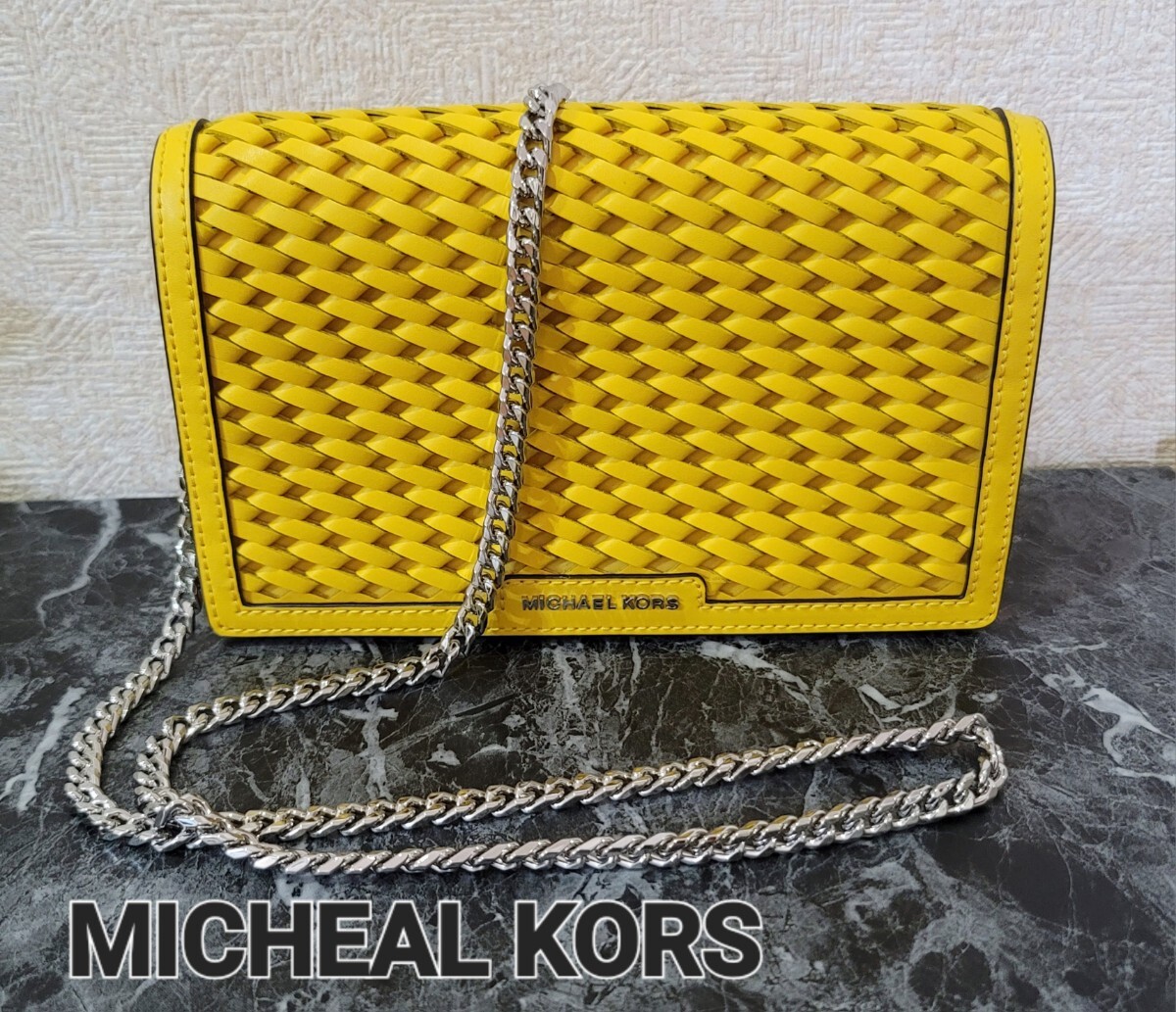 【MICHEAL KORS】マイケルコース ショルダーバッグ イエロー レザー ウーヴン 美品拍卖