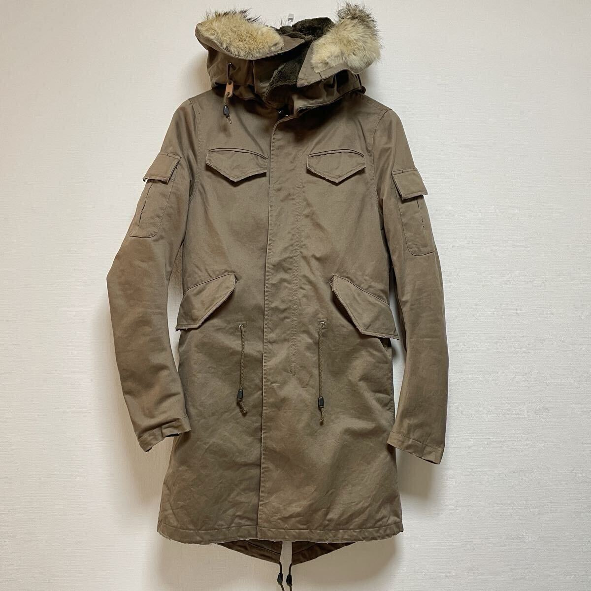 wjk ダブルジェイケイ 日本製 M-52 destroy cotton twill mods coat ボアライナー付き デストロイ加工 モッズコート L ベージュ カーキ拍卖