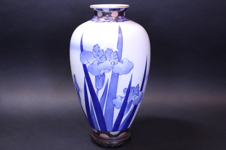 g-7237 オールド深川 色絵花瓶 台付拍卖