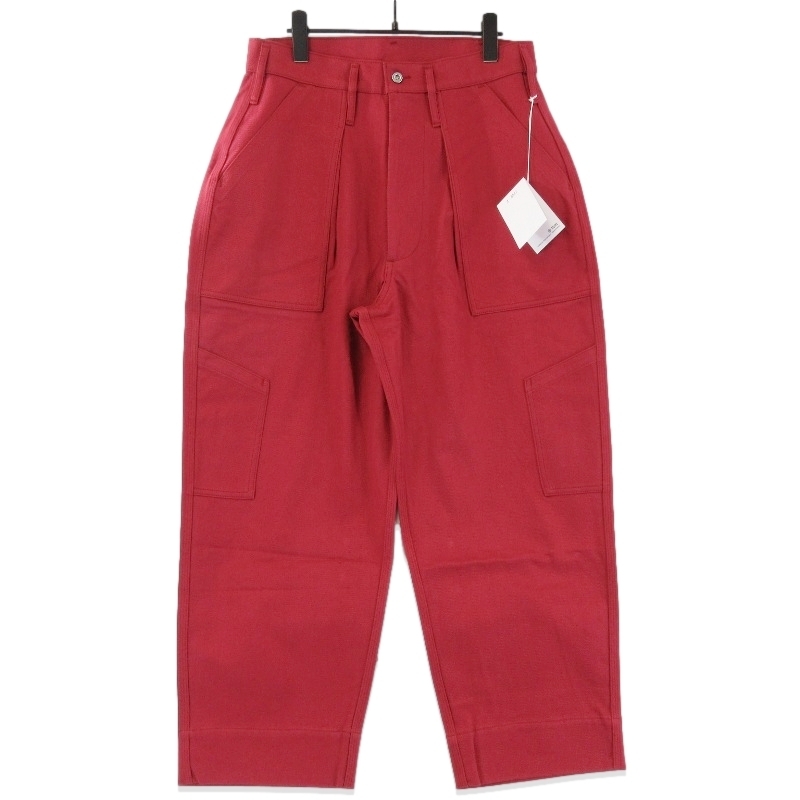 未使用 TUKI ツキ Combat Pants Katsuragi Drill 145 コンバットパンツ ワイドテーパード 日本製 レッド 2 タグ付き 71013714拍卖