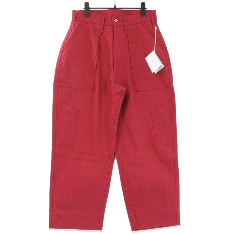未使用 TUKI ツキ Combat Pants Katsuragi Drill 145 コンバットパンツ ワイドテーパード 日本製 レッド 2 タグ付き 71013713拍卖
