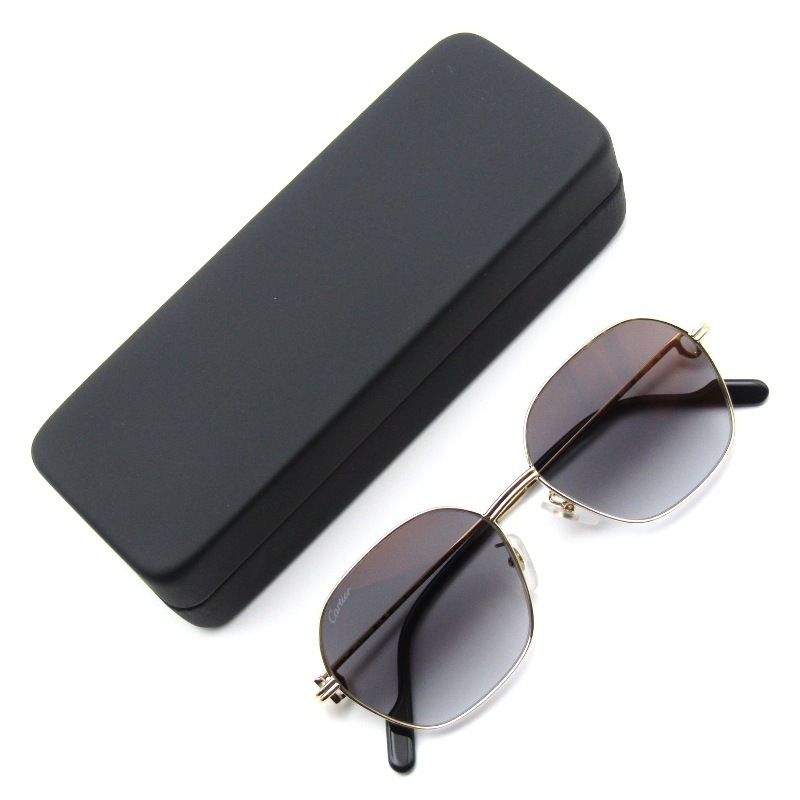 未使用 Cartier カルティエ サングラス CT0569SA フランス製 ヘキサゴン 六角形 ZEISS社レンズ 001ゴールド 65008727拍卖