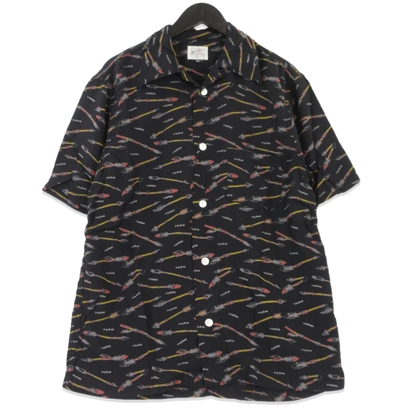 未使用 WESTRIDE ウエストライド 半袖シャツ TX SOUVENIR SHORT SHIRTS 総柄 オープンカラー 日本製 ブラック 黒 40 70017059拍卖