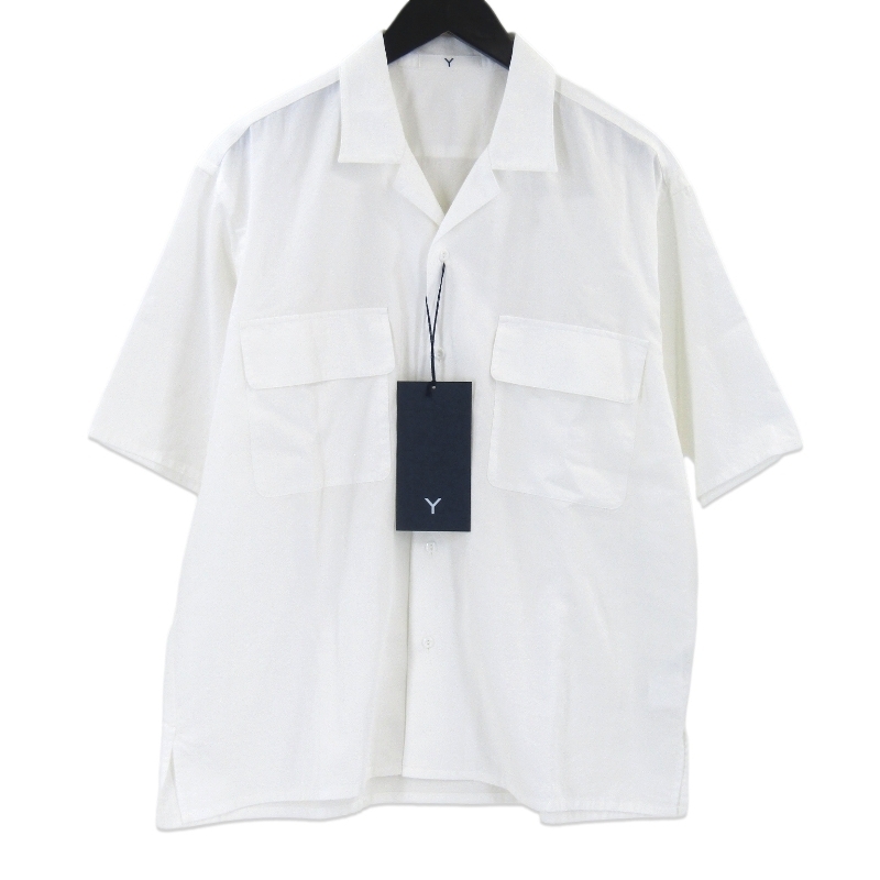 未使用 Y ワイ ORGANIC COTTON WASHER SATIN OPEN/C SH 165-5150343 半袖シャツ オープンカラー ホワイト 白 M タグ付き 65008764拍卖