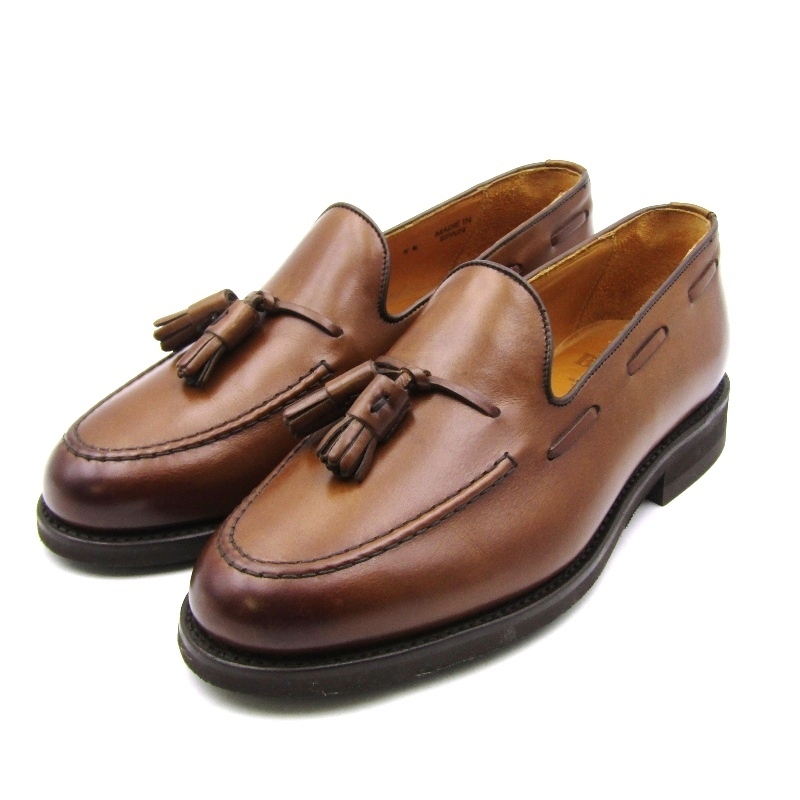 美品 Berwick1707 バーウィック UK5.5 タッセル ローファー 8491LAVI ビブラムソール レザー ブラウン カーフ 24005426拍卖