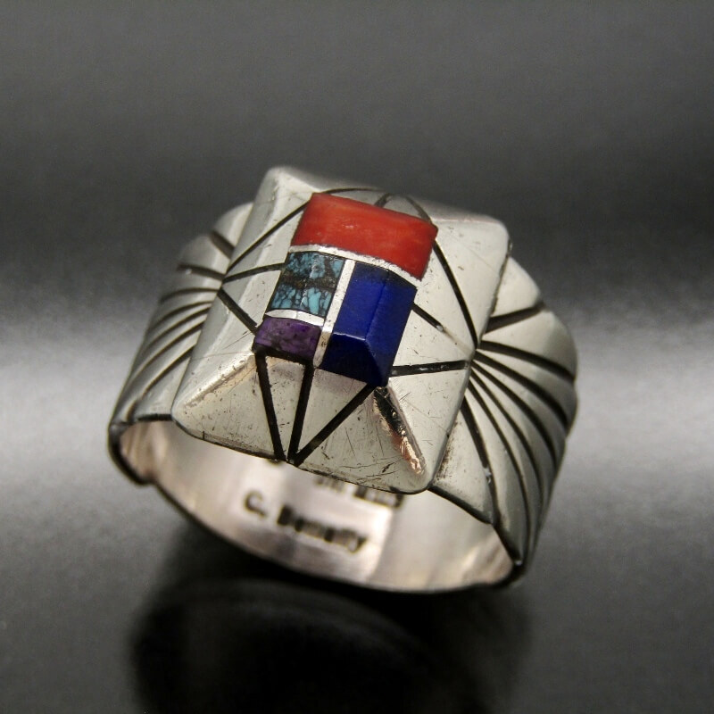 Chester Benally ナバホ族 リング インレイ チェスターべナリー マルチストーン メンズ レディース 指輪 22号 28010989拍卖