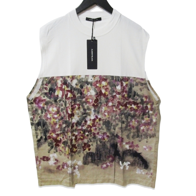 未使用 ALMOSTBLACK オールモストブラック CREW NECK NO SLEEVE PATCHED T 24SS-CS05 ノースリーブ ホワイト 2 タグ付き 27111484拍卖