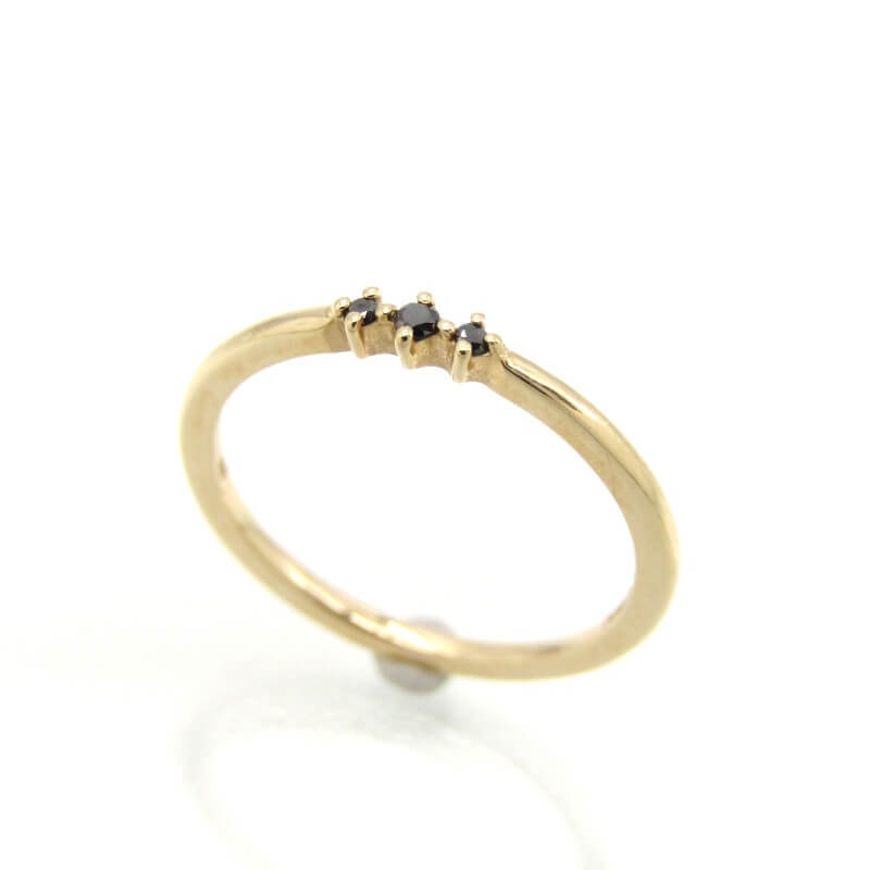 未使用 PIMENTE ピモンテ リング K10 ブラック ダイヤモンド 3石 ピンキーリング レディース 指輪 日本製 3号 28011061拍卖