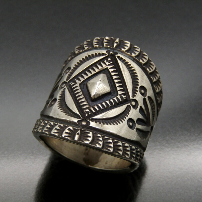Herman Smith ナバホ族 リング スタンプワーク ハーマンスミス メンズ レディース シルバー 指輪 16号 28011030拍卖