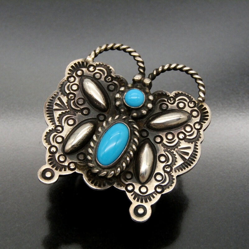 Herman Smith ナバホ族 リング バタフライ ターコイズ ハーマンスミス メンズ レディース スタンプワーク 12号 28011031拍卖