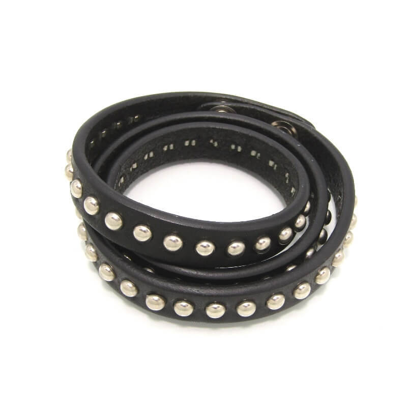 J&M Davidson ジェイアンドエムデヴィッドソン レザーブレスレット ラウンドスタッズ Sサイズ ダブルボタン 3連 レザー 28011065拍卖