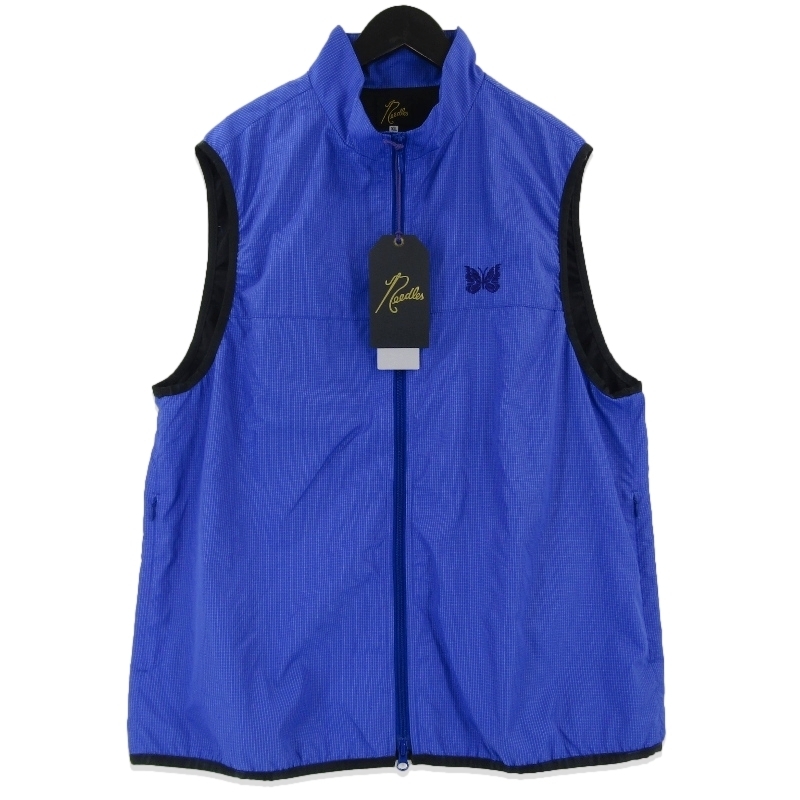 美品 NEEDLES × BEAMS ニードルズ 別注 ナイロンリップストップベスト MR469 ビームス ジップベスト ブルー XL タグ付き 18001176拍卖