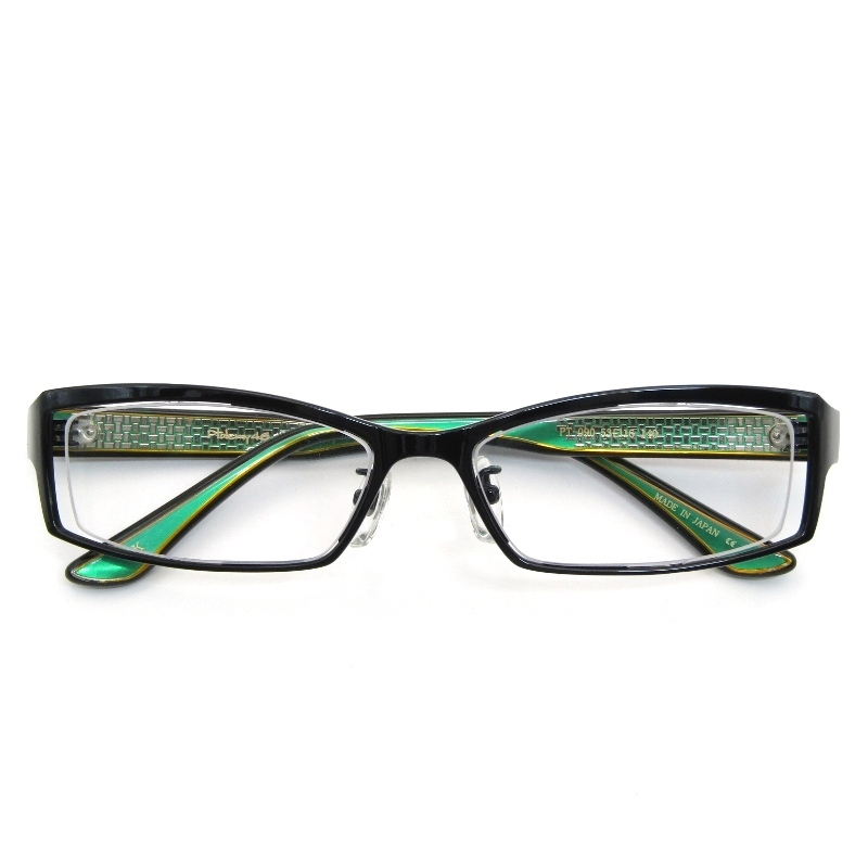 美品 Ptolemy48 トレミー48 メガネフレーム PT-090 Titanium 日本製 スクエア ばね丁番 コンビ BK ブラック/クリア/グリーン 61003925拍卖