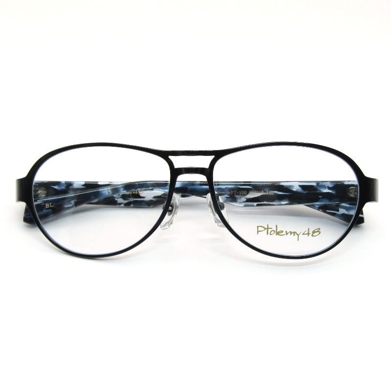 未使用 Ptolemy48 トレミー48 メガネフレーム PT-100 日本製 ティアドロップ チタン セルロイド コンビ BL ブルー/ブラック 61003927拍卖
