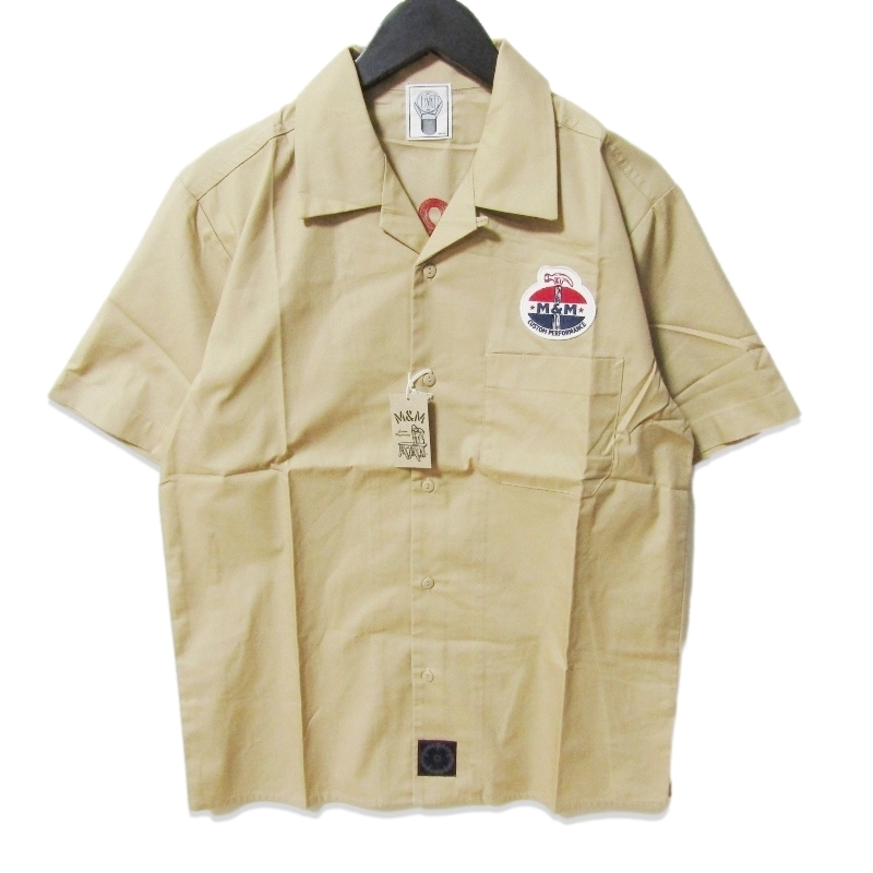 未使用 M&M CUSTOM PERFORMANCE エムアンドエム 半袖シャツ 24-MSH-001 T/C OPEN COLLOR SHIRT ベージュ M タグ付き 27111561拍卖