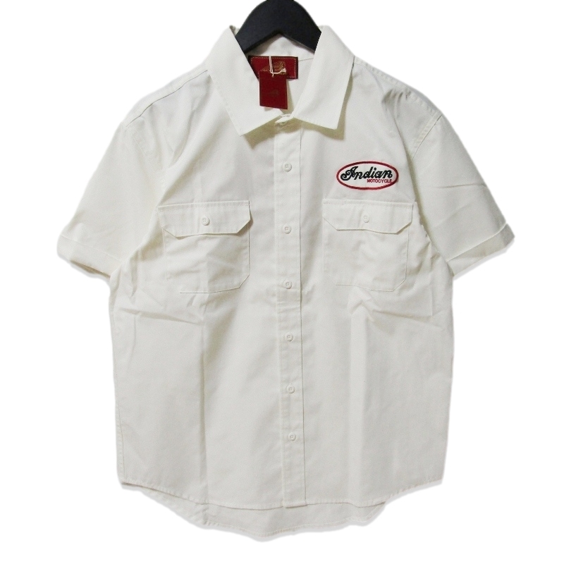 Indian インディアン 半袖ワークシャツ IS-0734 ワッペン 刺繍 コットン ホワイト 白 M タグ付き 27111595拍卖