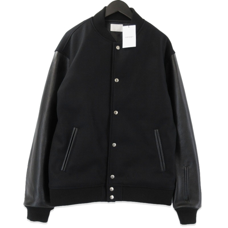 未使用 SOPHNET. ソフネット MELTON LAMBSWOOL VARSITY JACKET SPNT-252005 25AW メルトンラムウール ブラック 黒 5 タグ付き 71013913拍卖