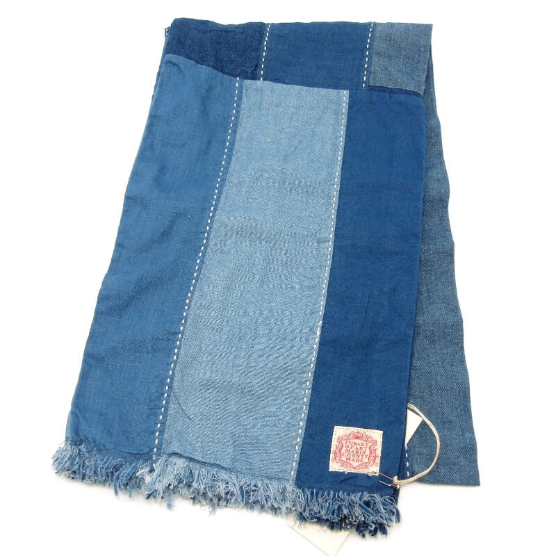 未使用 FUNSET OF ART ファンセットオブアート ストール SS2023FAG-155 パッチワーク 刺し子 コットンリネン インディゴ 28011112拍卖