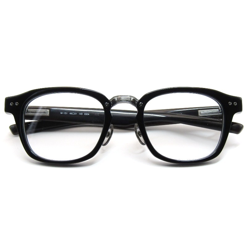 未使用 999.9 フォーナインズ メガネフレーム M-151 日本製 スクエア ミックス 9904 クリアブラック/アンティークシルバー 61003971拍卖