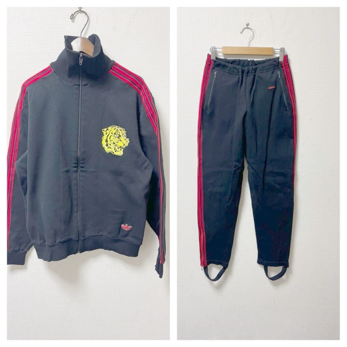 Vintage adidas アディダス 西ドイツ ジャージ セットアップ 上下セット サイズ 4 ブラック ヴィンテージ フロッキープリント拍卖