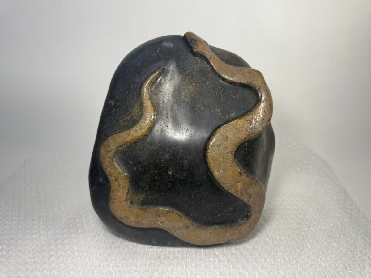 AS174 鑑賞石 盆石 蛇石 置物 縁起物 水石 金運 庭置 蛇紋石 H26cm 重14kg拍卖