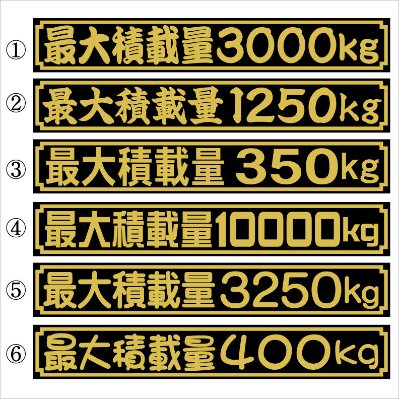 最大積載量ステッカー 25センチ 金 枠あり 2枚組拍卖