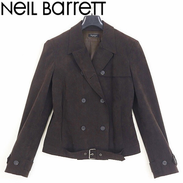 【HA554】◆NeIL Barrett ニールバレット スエード調 中綿 ダブル ジャケット ダークブラウン S拍卖
