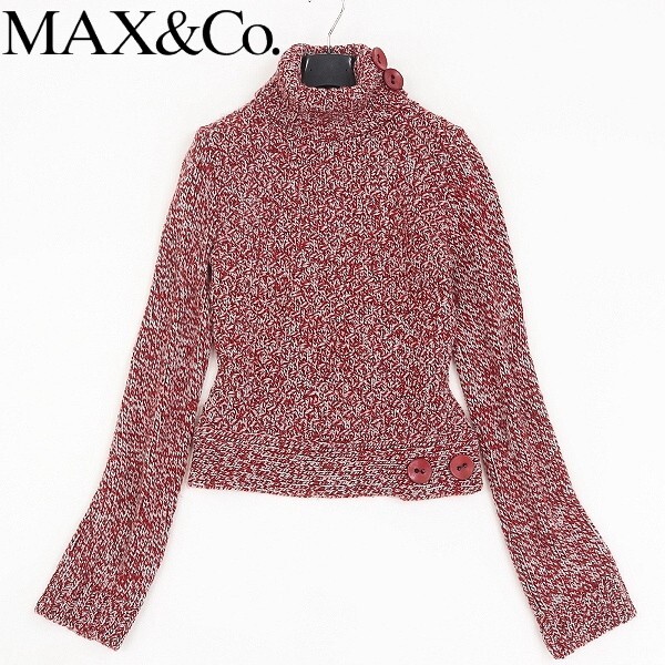 【HA552】◆Max&Co. マックスマーラ ボタン付タートルネック ニット セーター レッド×ライトグレー M拍卖