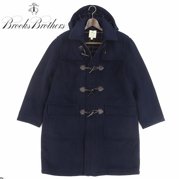 【HA549】◆BROOKS BROTHERS ブルックスブラザーズ 裏地チェック柄 ドグルボタン ウール ロング ダッフル コート 紺 ネイビー L拍卖