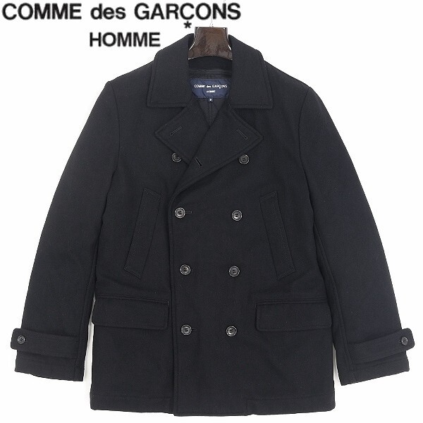 【HA397】◆COMME des GARCONS HOMME コムデギャルソン オム AD2007 中綿ライナー付 ウール Pコート 黒 ブラック S拍卖