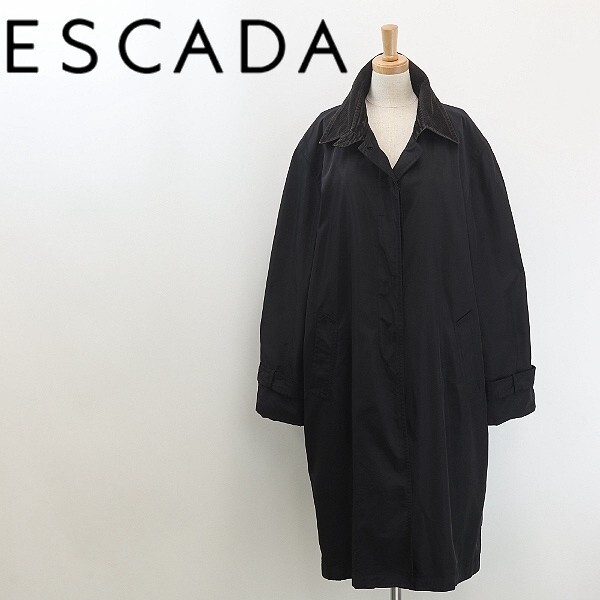 【HA572】◆ESCADA エスカーダ カラフルライナー付 ナイロン ステンカラー コート 黒 ブラック 38拍卖