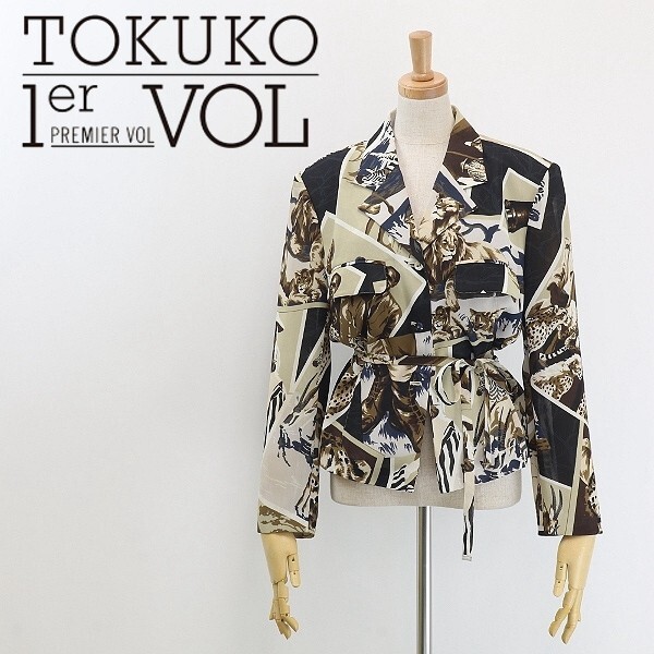 【HA597】◆TOKUKO 1er VOL トクコ プルミエヴォル アニマル フォト 総柄 ウエストリボン ブラウス 9拍卖