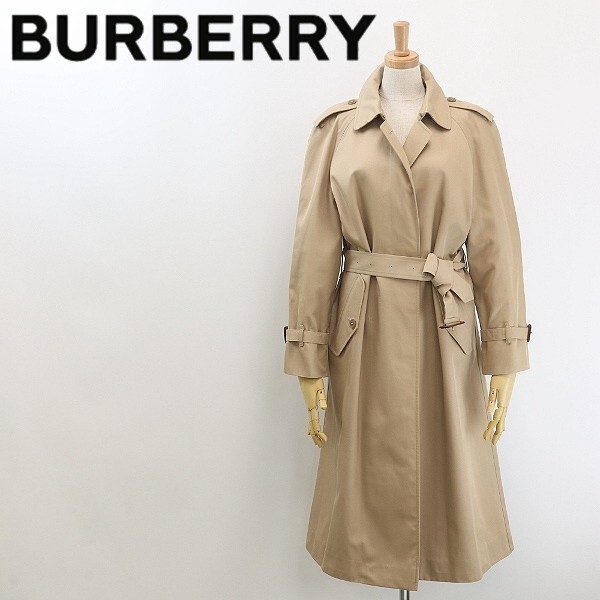 【HA590】ヴィンテージ◆BURBERRYS バーバリー 裏地ノバチェック柄 ベルテッド ステンカラー コート ベージュ 11AB3拍卖
