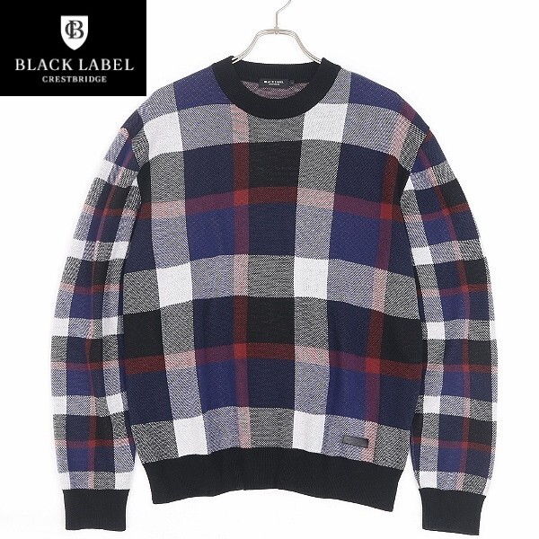 【HA615】◆BLACK LABEL CRESTBRIDGE ブラックレーベル クレストブリッジ チェック柄 クルーネック ニット セーター L拍卖