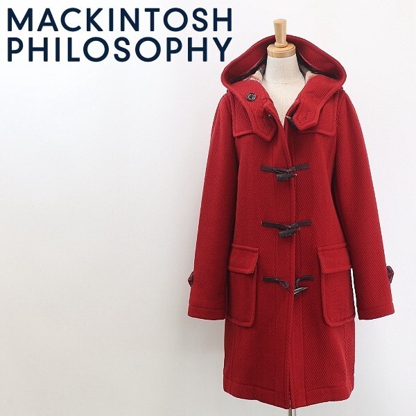 【HA641】◆MACKINTOSH PHILOSOPHY マッキントッシュ フィロソフィー 裏地チェック柄 トグルボタン ウール ダッフル コート 赤 レッド 38拍卖