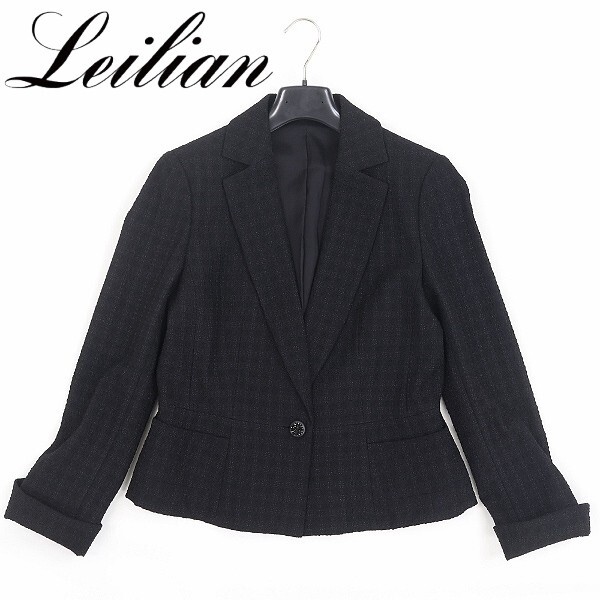 【HA633】美品◆Leilian レリアン ツイード デザインボタン ジャケット 黒 ブラック 11拍卖